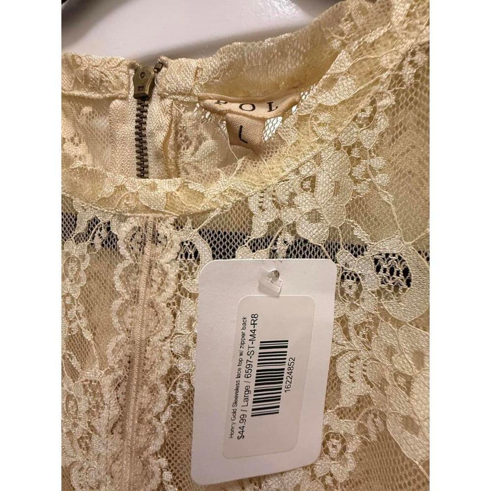 037 POL Honey Gold Sleeveless Lace Top (Large, NWT) - Picture 4 of 5